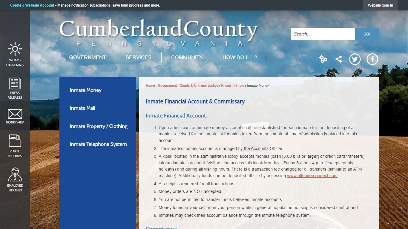 Inmate Financial Account & Commissary | Cumberland County, PA ...