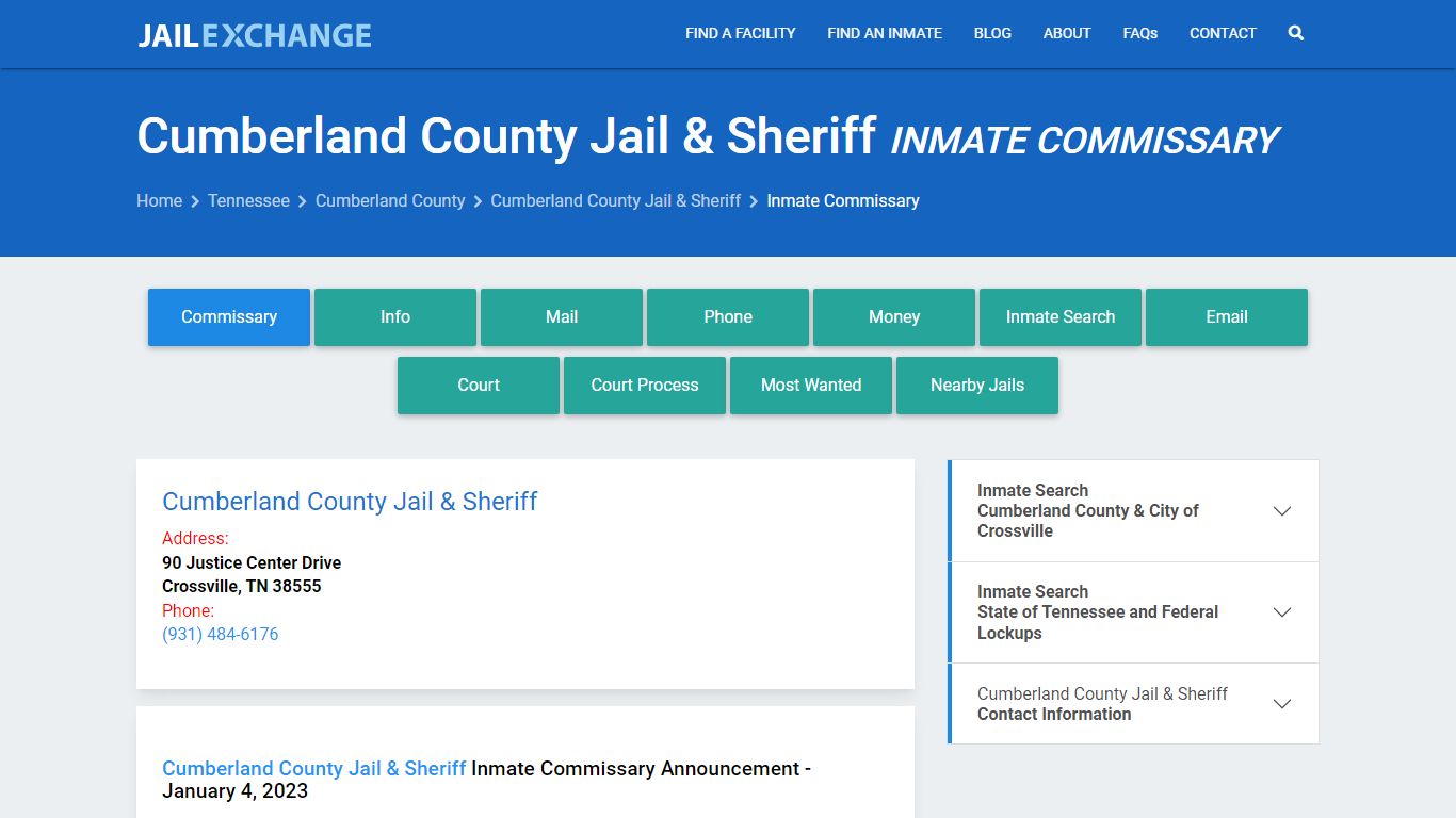 Cumberland County Jail & Sheriff Inmate Commissary
