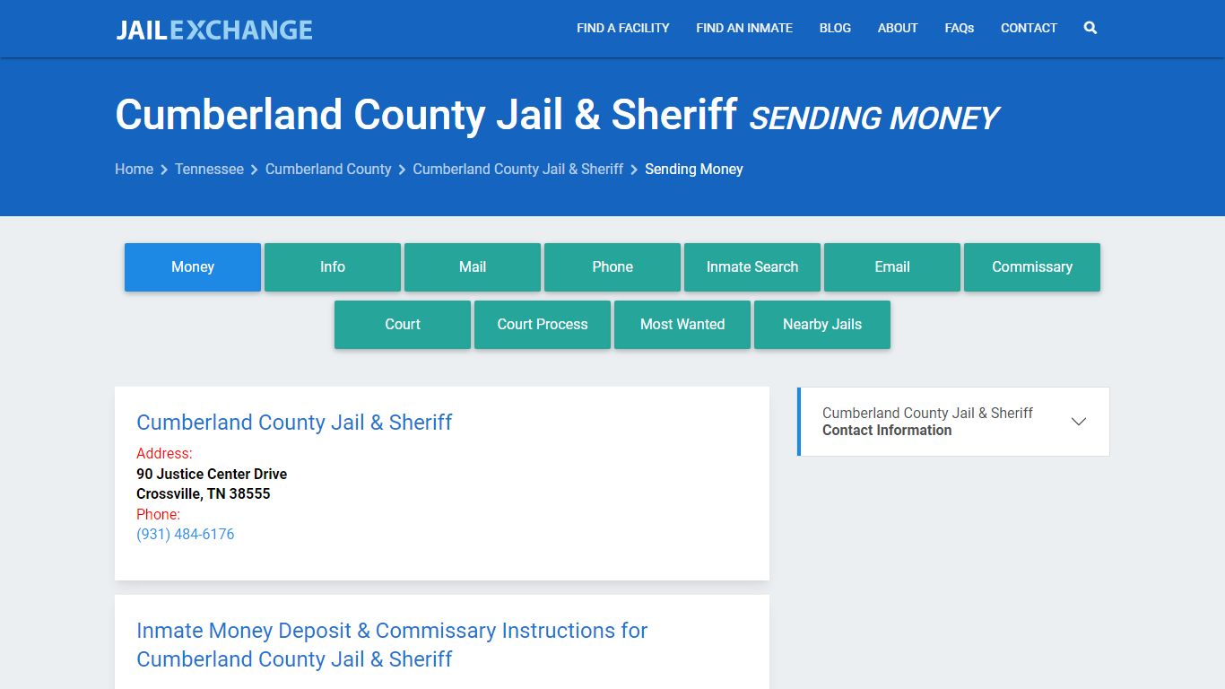 Send Money to Inmate - Cumberland County Jail & Sheriff, TN